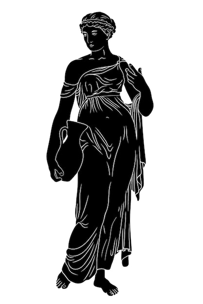 A young slender ancient Greek woman in tunic with a jug in her hand