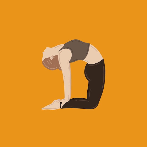 Vector young slim woman doing yoga exercise. ustrasana asana, camel pose