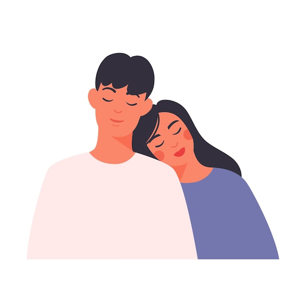 Young smiling couple Love tenderness and romantic feelings concept Vector flat illustration