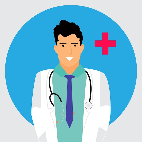 Young smiling doctor with stethoscope medical specialist Medicine concept Cartoon minimal style