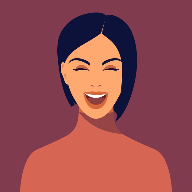 Young smiling woman with short haircut. Portrait of beautiful brunette. Avatar happy girl smiles. Avatar for social networks.Abstract female portrait, full face.illustration in flat style