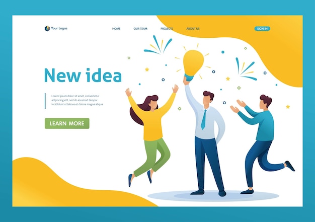 Young team Creates a new idea teamwork Brainstorm business ideas Flat 2D character Landing page concepts and web design