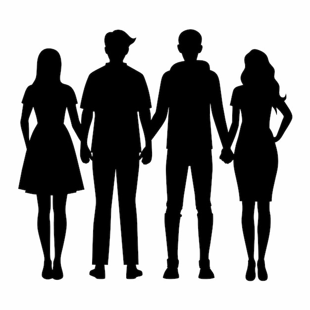 Vector a young teen of college students are standing with holding hand each other vector silhouette 5