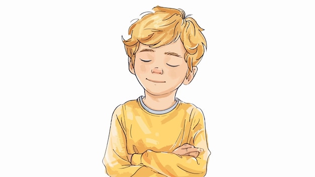 Vector young thoughtful boy with closed eyes