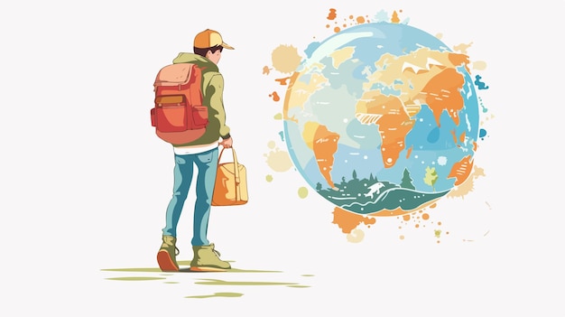 Vector young traveler exploring the world concept