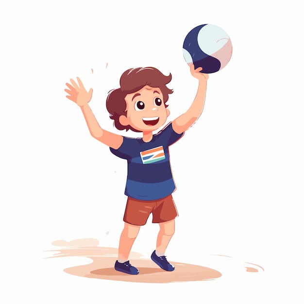 Young Volleyball Player Kid Serving Ball with Hands in a Funny Manner