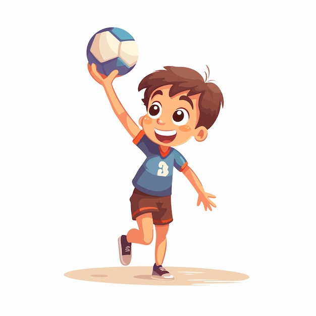 Young Volleyball Player Kid Serving Ball with Hands in a Funny Manner