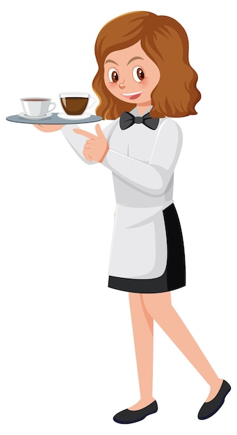 Vector a young waitress serving food white background