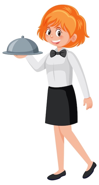 Vector a young waitress serving food white background