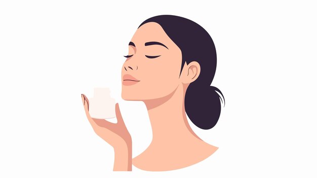 Vector young woman applying facial cream skincare routine for flawless skin