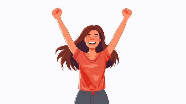 Vector young woman celebrating success with arms up in casual attire