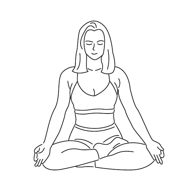 Young woman character doing yoga minimal style cartoon