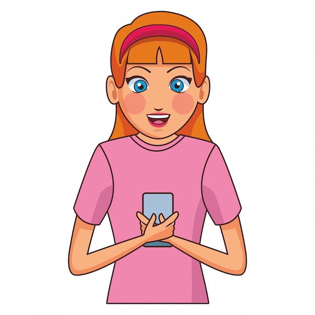 Young woman chatting cartoon