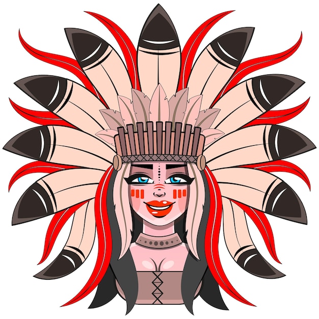 Young woman in costume of American Indian Silhouette of beautiful Indian women