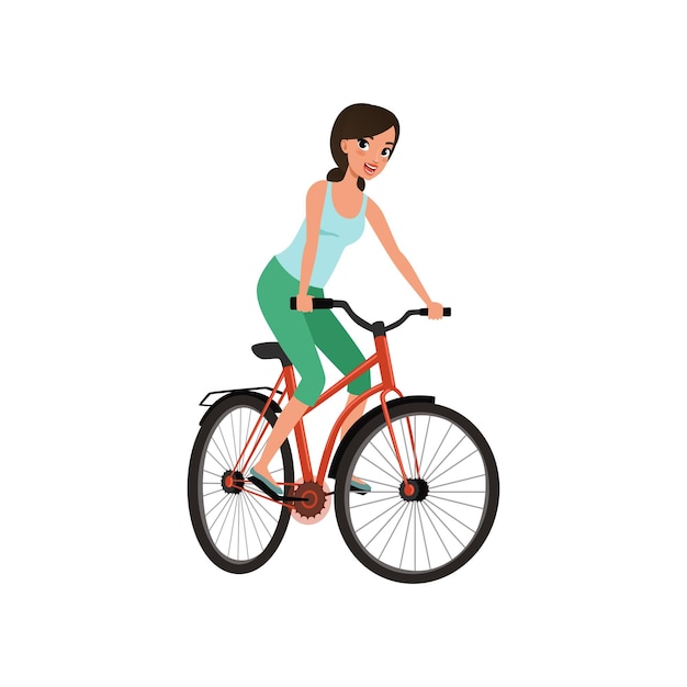 Young woman cycling her bike active lifestyle concept vector Illustrations isolated on a white background