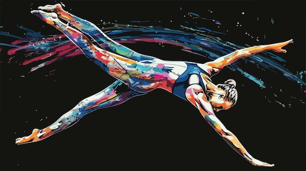 Vector young woman demonstrating athletic skills in gymnast suit