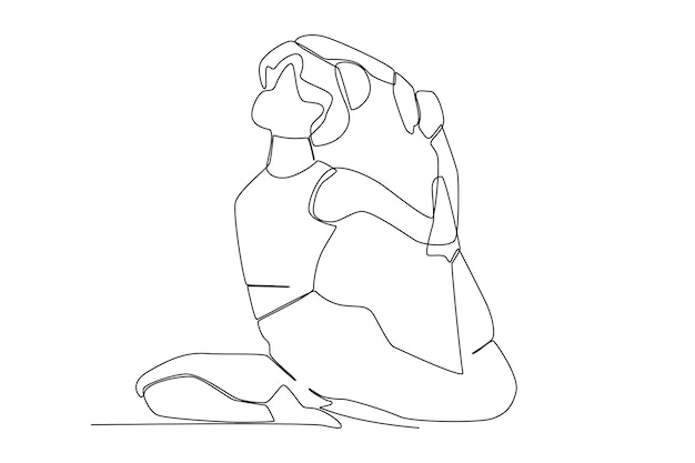 A young woman doing Onelegged King Pigeon Pose Eka Pada Rajakapotasana yoga pose line art