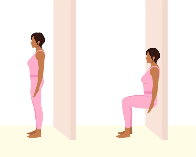 Vector young woman doing wall pilates exercise