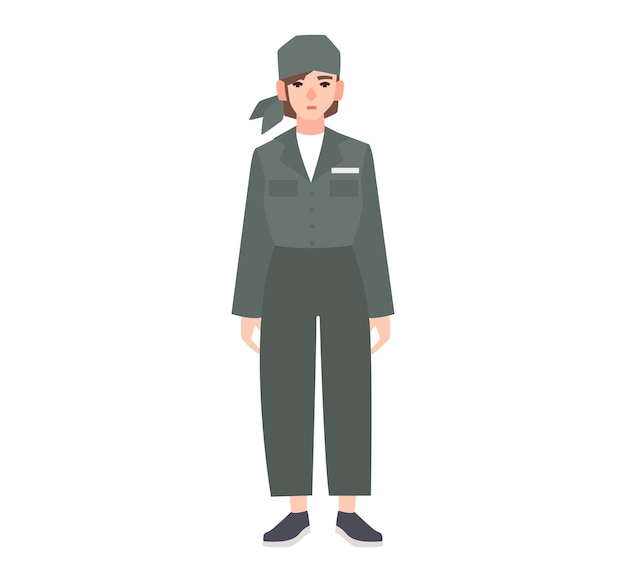 Young woman dressed in prison uniform isolated on white background. Female prisoner, convicted criminal, arrested or punished person, convict, felon. Flat cartoon character. Vector illustration.