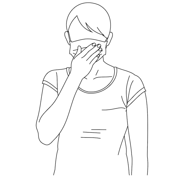 A young woman feeling unwell and coughing as symptom for cold shortness of breath or pain throat