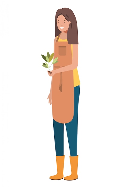 Young woman gardener with plant avatar character