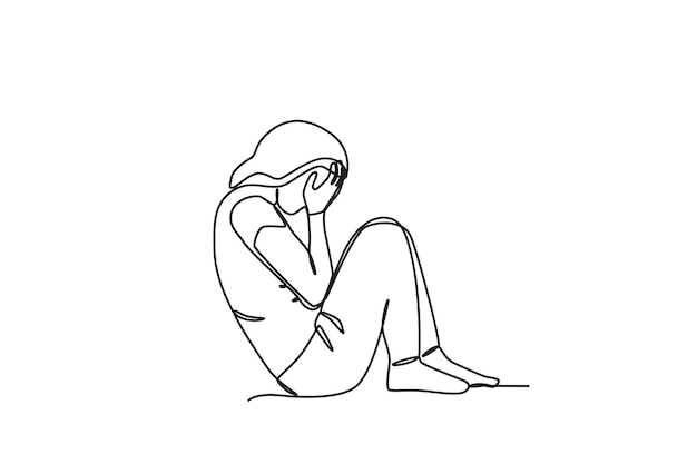 A young woman is depressed World mental health day oneline drawing