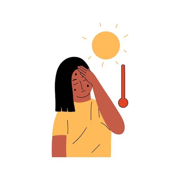 Vector a young woman is suffering from sunstroke a girl is experiencing symptoms of dehydration on a hot day vector illustration in flat style