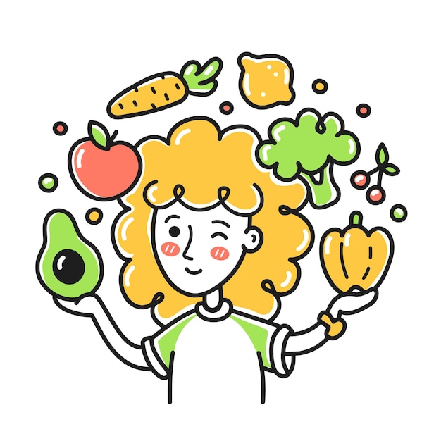 Young woman jugging fruits and vegetables