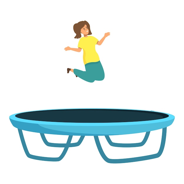 Vector young woman jumping on a trampoline having fun and enjoying freedom