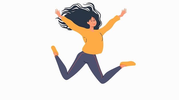 Vector young woman jumping up flat style cartoon vector illustration