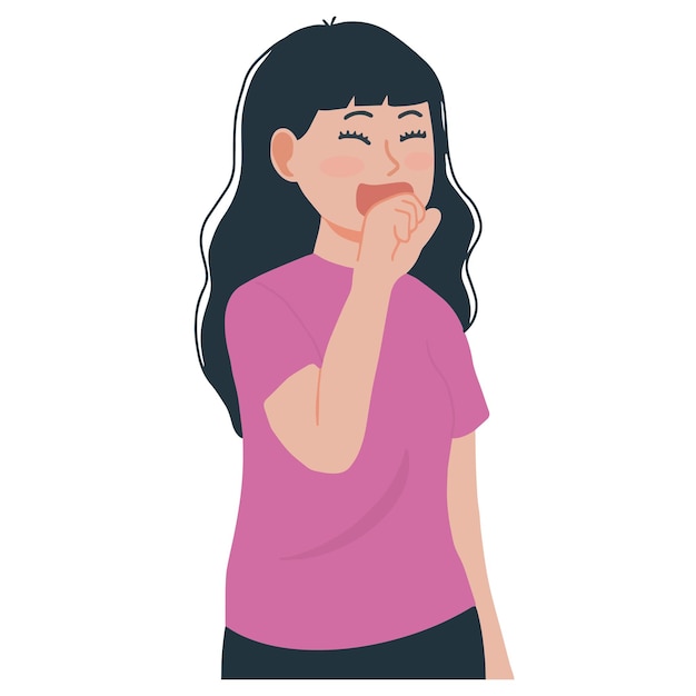 Young woman laughing out loud while covering her mouth with her hand illustration