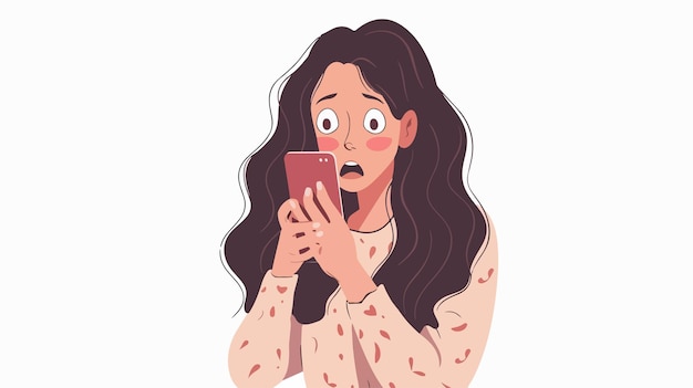 Vector young woman looking at smartphone