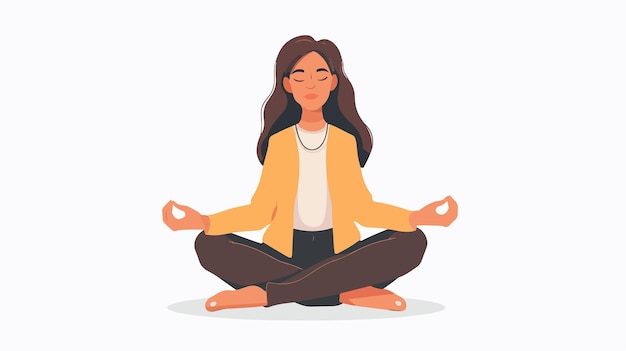 Young Woman Meditating in Flat Style