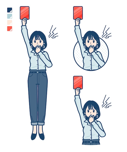 Young woman in an opencollared shirt With a red card images