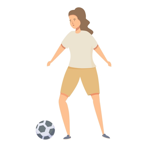 Vector young woman playing soccer controlling ball with feet