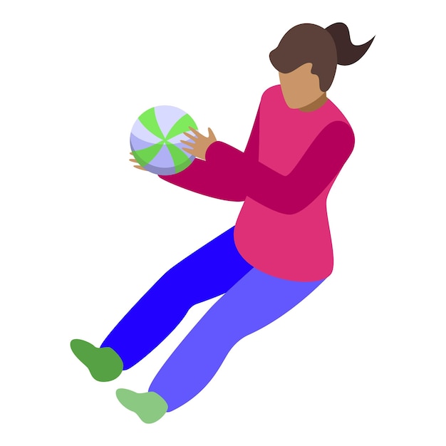 Vector young woman playing volleyball isometric icon illustration