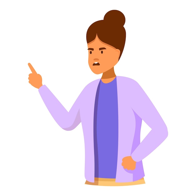 Vector young woman pointing finger showing negative emotion anger