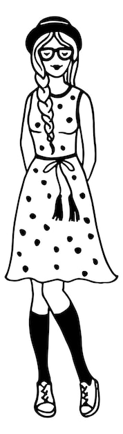 Young woman in polka dot dress Fashion sketch