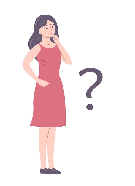 Young woman pondered the question on white background