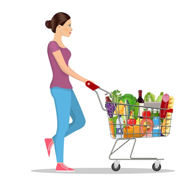 Young woman pushing supermarket