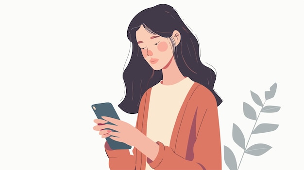 Vector young woman reading digital fake news on smartphone