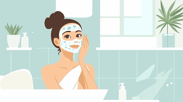 Vector young woman removing facial mask while sitting