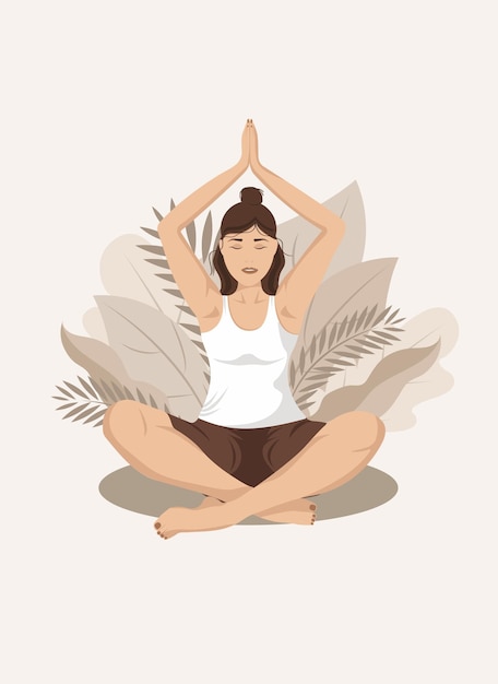 Young woman sitting in lotus position practicing meditation Concept illustration for meditation yoga healthy lifestyle relaxation tranquility