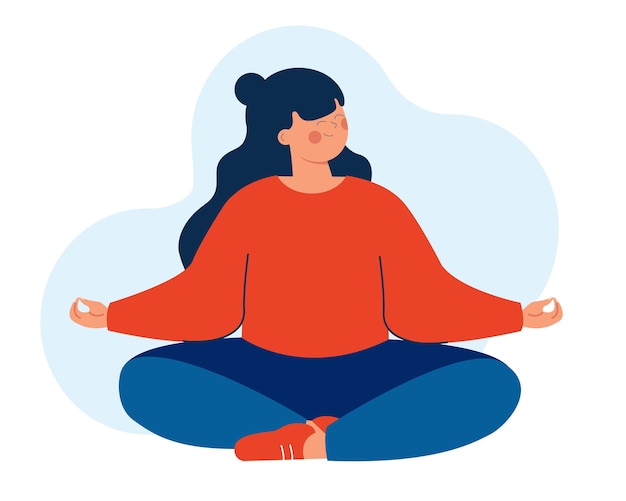 A young woman sitting in a yoga lotus position Illustration of a meditating girl The girl is sitting crosslegged in a yoga pose on the floor and meditating with her eyes closed