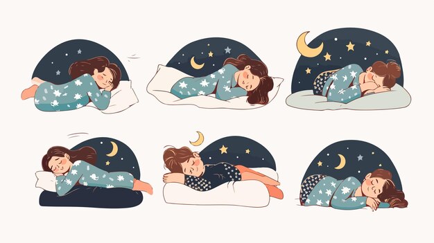 Young Woman Sleeping in Various Poses in Bed