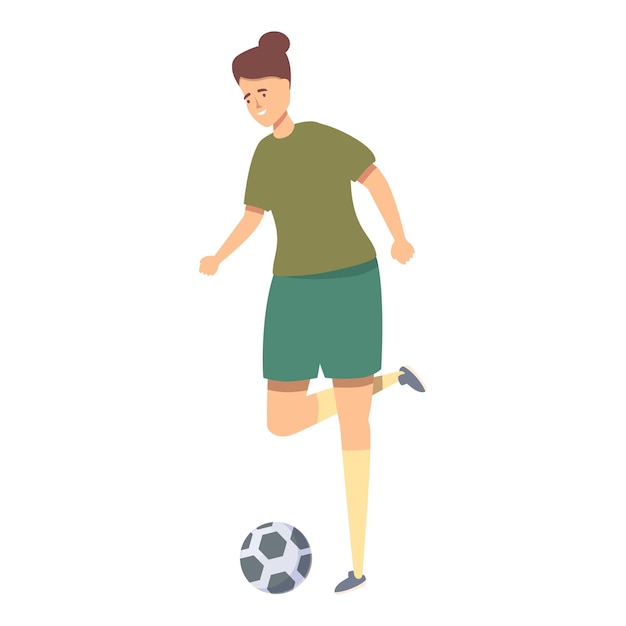 Vector young woman soccer player kicking ball female athlete training