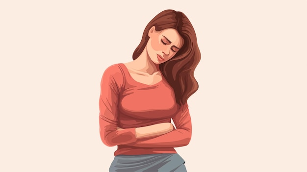 Young Woman Suffering Low Back Pain Cartoon Illustration