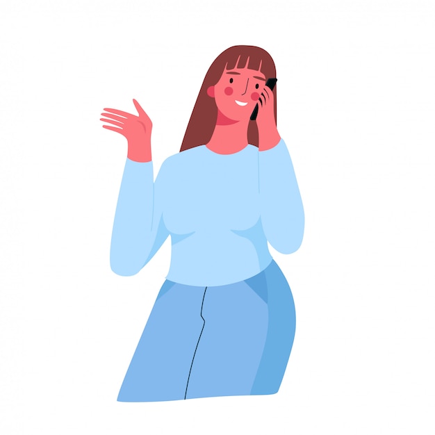 Vector young woman talking on the phone.