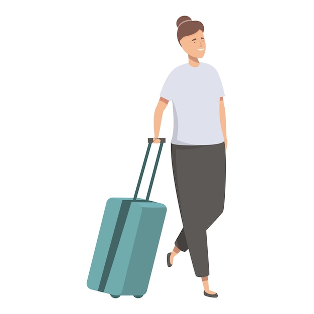 Vector young woman traveler with suitcase