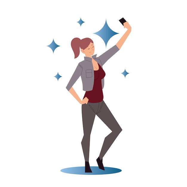 Young woman using smartphone taking a selfie illustration